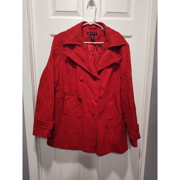 New York & Company Peacoat Womens Size 18 Red Wool Blend Double-Breasted Jacket - Picture 1 of 12